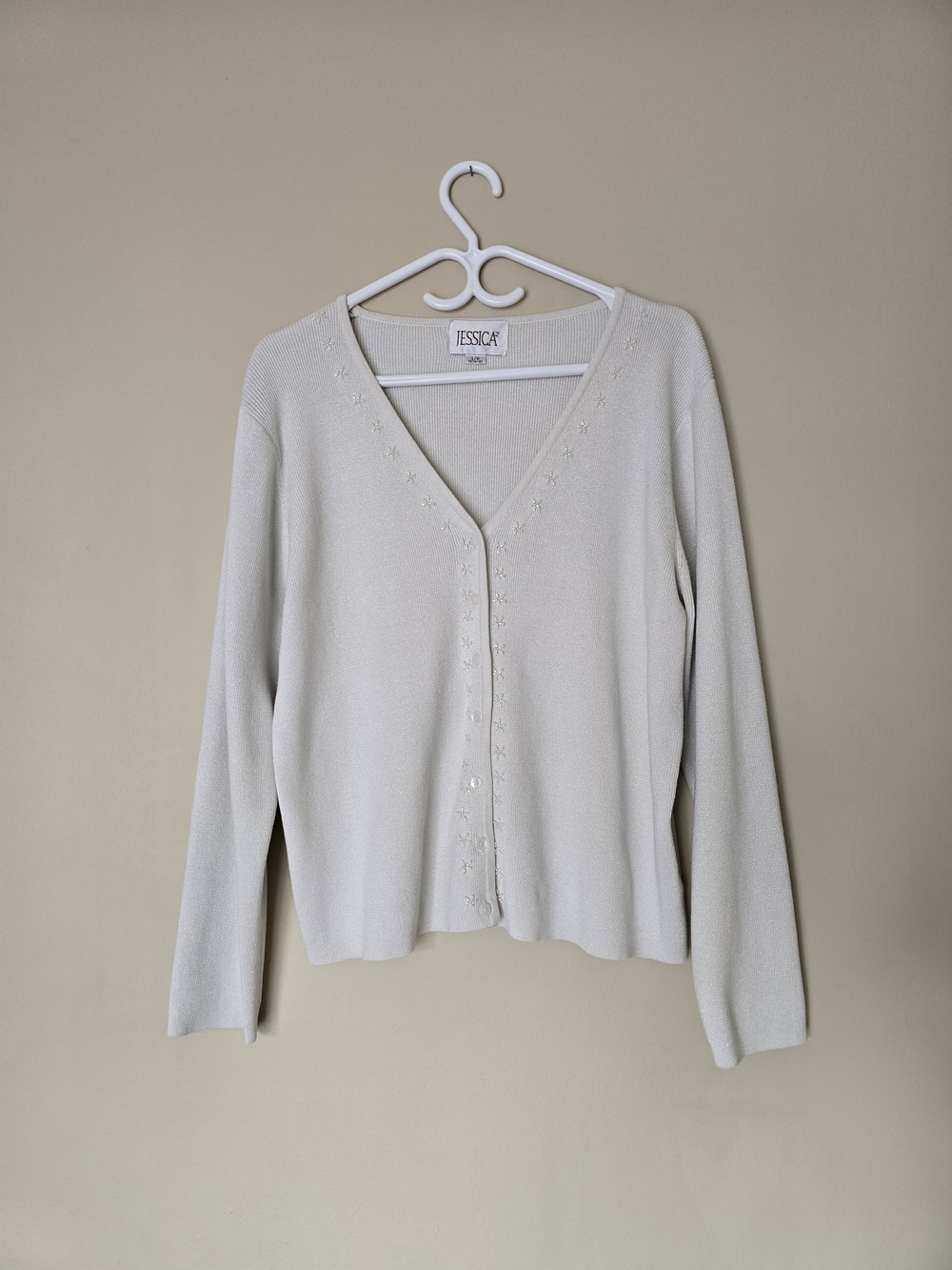 Jessica Metallic Shimmer Beaded Cardigan Cream Silver Large - Picture 2 of 9